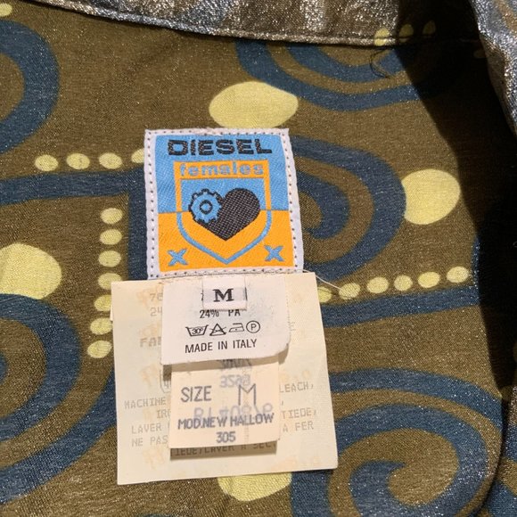 Women's Vintage Diesel Button Up Shirt Blouse Shiny Printed Long Sleeve Size M - Picture 7 of 11